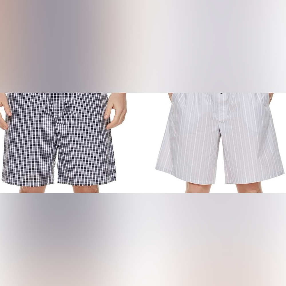 CYZ Men's sz M 100% Cotton Striped Plaid Poplin Woven Lounge/Sleep Shorts 2 pair